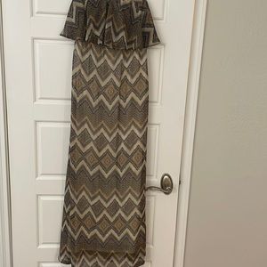 Veronica M strapless maxi dress with ruffle at bust